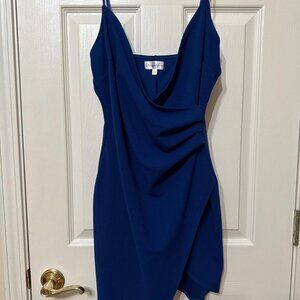 Royal blue mini bodycon dress with asymmetrical design #partydress #goingout